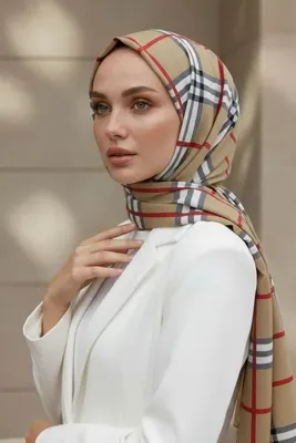 Vissona Krep Şal 75x195 Bej Ekose Desenli Kırışmaz Kadın Şal