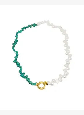 Linya Jewellery Turkuaz Taşlı İnci Kolye