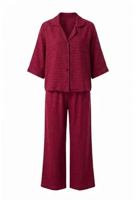 TRENDYOLMİLLA Bordo Ekose / Kareli Flanel Dokuma Pijama Takımı THMAW27PT00294
