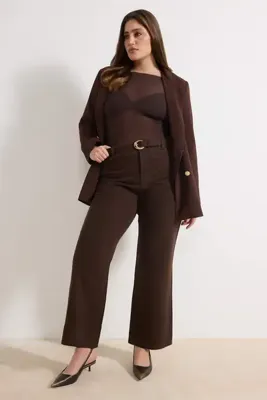 Trendyol Curve Kahverengi Yüksel Bel Taşlı %100 Pamuk Non-Stretch Straight Fit Büyük Beden Jeans TBBAW25CJ00000