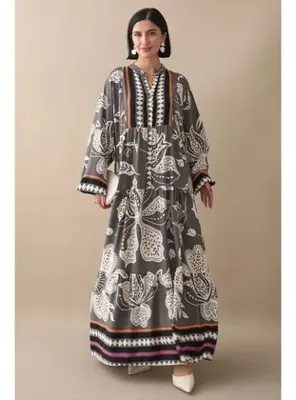 InStyle Renkli Karışık Salaş Antrasit Viskon Elbise