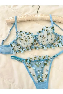 Feruzdesign Blue Robin Balenli Bralet Takım