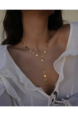 Vitastyle Altın Renk Yonca Model Lak Kaplama Y Kolye