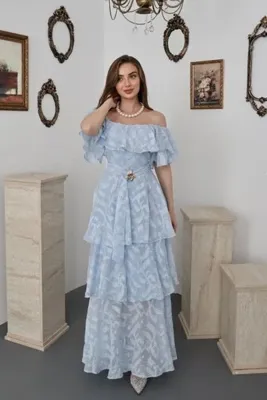 Elbee Fashion Woman Bebe Mavi Kat Kat Fırfırlı Elbise