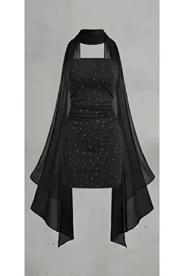 auraandmore Charlotte Fular Detaylı Taşlı Mini Elbise