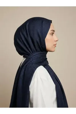 Sima ETNİK MONOGRAM DESEN PAMUKLU JAKAR ŞAL LACİVERT RENGİ