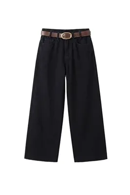Havoş Siyah Culotte Yüksek Bel Kemerli Jean