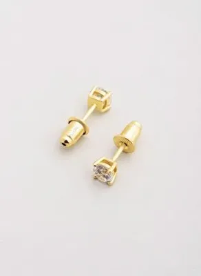 So Chic Tektaş 4 mm 18 Ayar Sarı Kaplama Unisex Gümüş Küpe