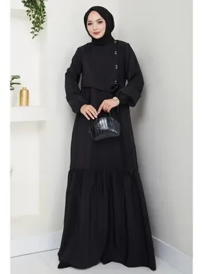 InStyle Kuş Gözü Detaylı Modal Siyah Elbise
