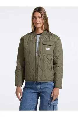 Guess Jeans Kadın Mont Quilted Cepli Fermuarlı - Haki