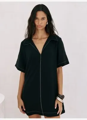 The Handloom Mae Popover Mini Elbise - Siyah 