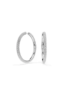 Swarovski Dextera halka küpeler, Yuvarlak kesim, Beyaz, Rodyum kaplama