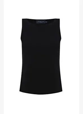 Exquise Kayık Yaka Kolsuz Slim Fit Örme Siyah Bluz