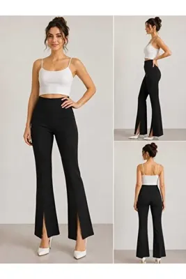 Niora Moda Likralı Yırtmaçlı İspanyol Paça Tayt Pantolon