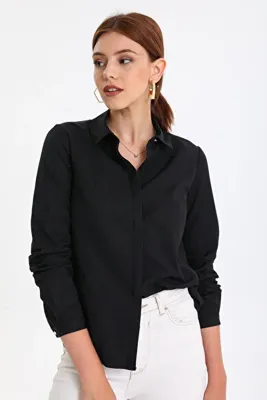 PERA MODA Kadın Klasik Fitilli Likralı Gömlek