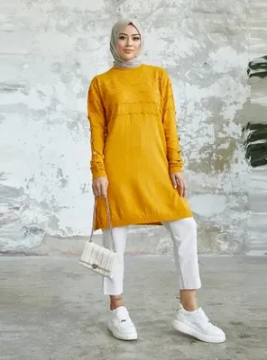 MODAEFA Gofreli Triko Tunik - Hardal  - Modaefa