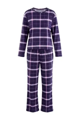 TRENDYOLMİLLA Mor %100 Pamuklu Ekose / Kareli Örme Pijama Takımı THMAW26PT00046