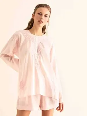 Roman İşlemeli Açık Kadın Bluz Pembe Y9962104_038