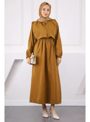 İmaj Butik Taba Süveterli Elbise Kombin Takım