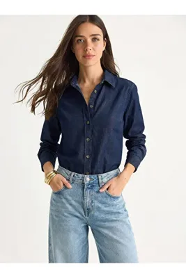 Bianco Lucci Kadın Lacivert Regular Fit Denim Gömlek 7513 60283940