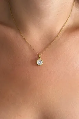 Lavian Accessories Çelik Tek Taş Gold Kolye