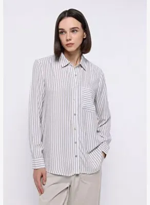 Colins Regular Fit Shirt Neck Çizgili Kadın Yeşil Uzun Kol Gömlek