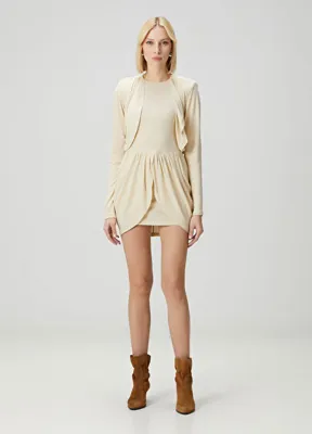 Isabel Marant Niamae Ekru Drapeli Mini Elbise