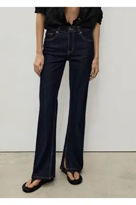 MANGO Woman Rinse wash düz kesim yüksek bel jean