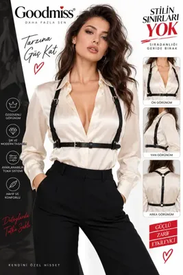 Good Miss Kadın Siyah Suni Deri Harness Bel ve Omuz Aksesuarı Ayarlanabilir Şık Tasarım