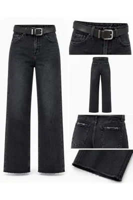 YMR MODA KEMERLİ KESİK PAÇA FÜME KOT PANTOLON