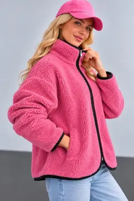 Trendingsize soft kuzu kumaş fermuarlı mont ceket
