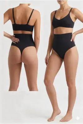 Bluewhs Kadın Slim Fit ince Gösteren Yüksek Bel Toparlayıcı String Siyah Tanga Korse