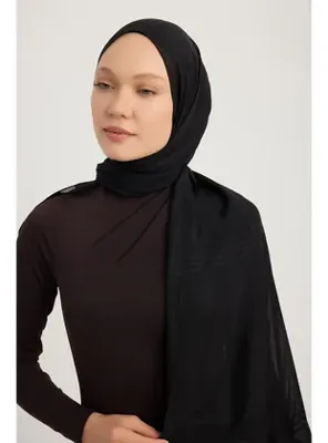 Schaless Jakarlı Ekose Şifon Şal 70x180cm - Siyah