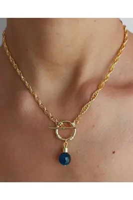 MagicStone Kadın Doğal Taşlı Önden Kilitli Zincirli Kolye