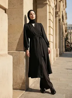 Refka Bağlama Detaylı Abaya- Siyah - Refka