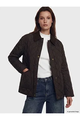 LC Waikiki TexX Store Kalitesi LCW Modest Kahverengi Kapitone Oversize Kadın Şişme Mont