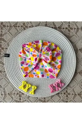 Flowst Renkli Noktalı Bebek Bonesi - Sevimli Fiyonk Tasarımı