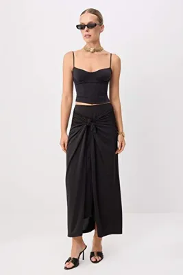 TRENDYOLMİLLA Siyah Maxi Örme Parlak Bağlama Detaylı Party Etek TPRSS26ET00017