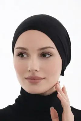 Ramellia Siyah Dikişsiz Kaymaz Bone , Şal Bonesi , Kaymaz Eşarp Bonesi , Tesettür Bone