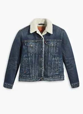 Levis Koyu Lacivert Kadın Düğmeli Düz Denim Ceket ORIGINAL SHERPA TRUCKER THAT NEW NE 