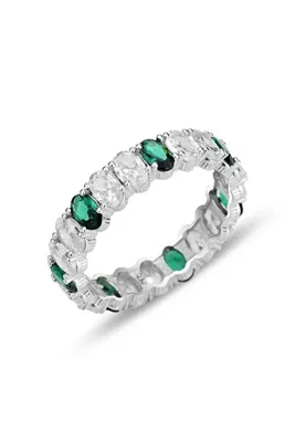Söğütlü Silver Gümüş rodyumlu oval baget kesim zümrüt ve zirkon taşlı tamtur yüzük SGTL12399YESIL