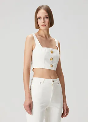 Balmain Kırık Beyaz Crop Bluz