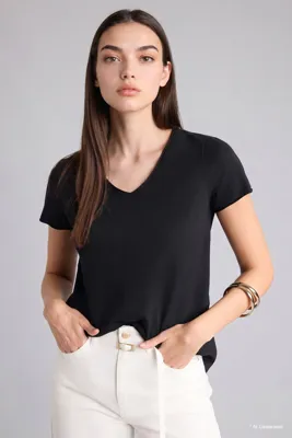 Defacto K1507AZBK81 Siyah Regular Fıt V Yaka Basıc Düz Kısa Kollu Tişört