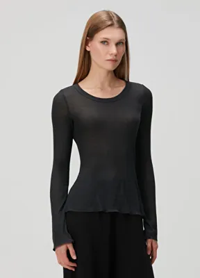 Skims Sheer Rib Siyah Uzun Kollu T-shirt
