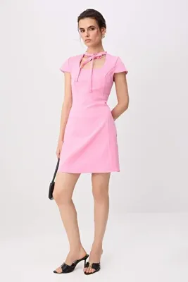 TRENDYOLMİLLA Açık Pembe Yakası Bağlamalı A Kesim Kısa / Mini Dokuma Elbise TWOSS26EL00702