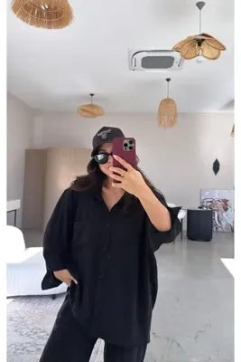 eBaa fashıon OVERSİZE CEPLİ GÖMLEK