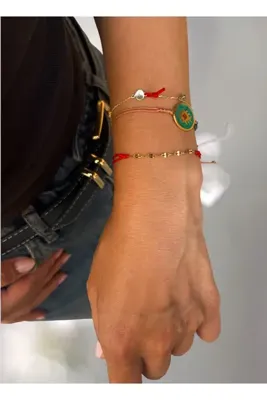 Hoop jewelery çelik lip chain kırmızı ip bileklik