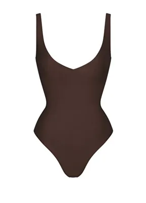 Skims Unlined Plunge Koyu Kahverengi Tanga Bodysuit