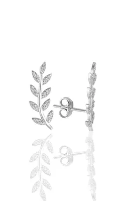 Söğütlü Silver Gümüş Rodyumlu Zirkon Taşlı Yaprak Küpe Sgtl11679rodaj