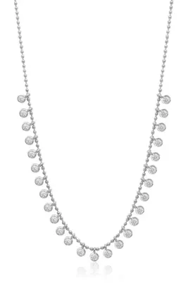 Söğütlü Silver 925 Ayar Gümüş Beyaz Altın Rodyumlu Sallantılı Zirkon Taşlı Top Zincir Kolye SGTL13642RODAJ